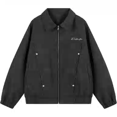 帕丁顿熊 花体字母印花美拉德复古做旧皮衣美式高街铆钉拼接休闲机车防风宽松夹克外套 男女同款