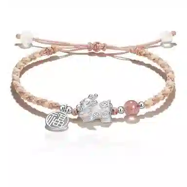 零界 招财貔貅福牌吞金兽 新中式迎福十二生肖 转运珠 小众轻奢纳福手工编制可调节 水晶 玉石手链 男女同款情侣款