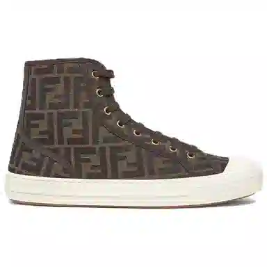 Fendi Domino Canvas High-Top Sneakers Brown