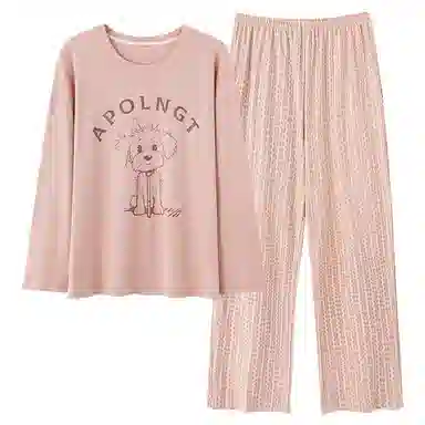 莫代尔 柔软亲肤卡通印花韩版甜美长袖长裤套头圆领家居服可外穿睡衣套装 女 粉红色