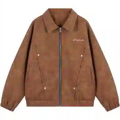 帕丁顿熊 花体字母印花美拉德复古做旧皮衣美式高街铆钉拼接休闲机车防风宽松夹克外套 男女同款