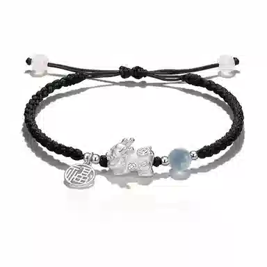 零界 招财貔貅福牌吞金兽 新中式迎福十二生肖 转运珠 小众轻奢纳福手工编制可调节 水晶 玉石手链 男女同款情侣款