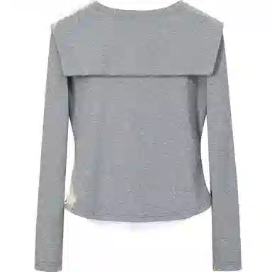 她池 海军领修身假两件长袖卫衣 女款 浅灰色