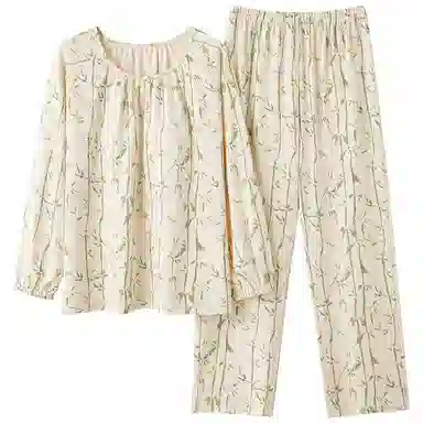 莫代尔 柔软轻盈青春透气简约微弹亲肤长袖长裤可外穿家居服睡衣套装 女款 杏色