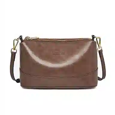老人头 包包女士复古百搭通勤中年妈妈款简约实用大气 牛皮拼合成革 单肩斜挎包 小号 女款 啡色