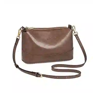 老人头 包包女士复古百搭通勤中年妈妈款简约实用大气 牛皮拼合成革 单肩斜挎包 小号 女款 啡色