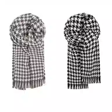 梦特娇 秋季薄款千鸟格流苏 仿羊绒 绒线围巾 男女同款情侣款