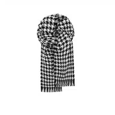 梦特娇 秋季薄款千鸟格流苏 仿羊绒 绒线围巾 男女同款情侣款