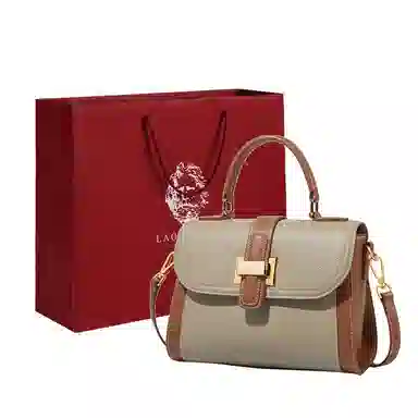 老人头 小众质感高颜值日常通勤时尚百搭 牛皮革拼合成革 斜挎包单肩手提包 女款 卡其棕