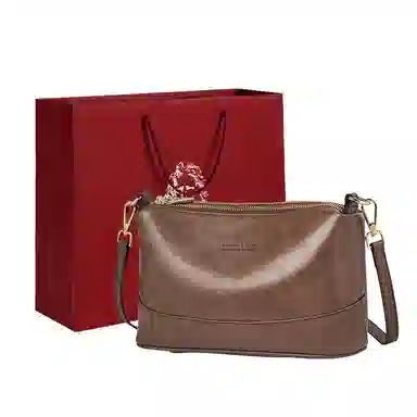 老人头 包包女士复古百搭通勤中年妈妈款简约实用大气 牛皮拼合成革 单肩斜挎包 小号 女款 啡色