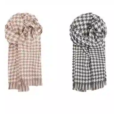 梦特娇 秋季薄款千鸟格流苏 仿羊绒 绒线围巾 男女同款情侣款
