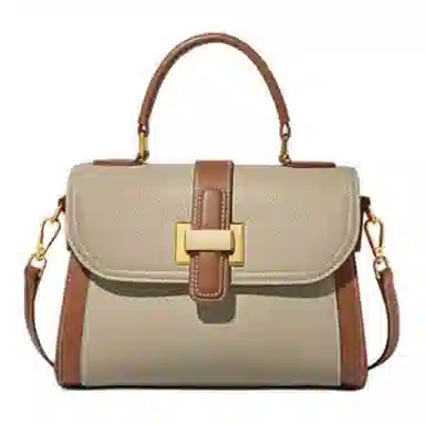 老人头 小众质感高颜值日常通勤时尚百搭 牛皮革拼合成革 斜挎包单肩手提包 女款 卡其棕