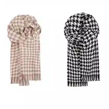 梦特娇 秋季薄款千鸟格流苏 仿羊绒 绒线围巾 男女同款情侣款
