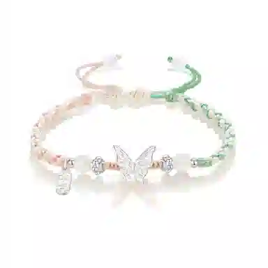 饰伴 国潮甜美在逃公主蝴蝶新中式温柔少女心森系 可调节转运上岸清冷感国风编织 琉璃 手链 男女同款情侣款