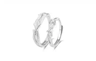 牧言 冷淡风简约小众设计高级感 光面素圈交织树枝水滴对戒可调节指环 合金 连理枝戒指 男女同款情侣款