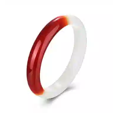 梦金园 鸿运当头半壁江山半红半白宽版 玛瑙 手镯 女款