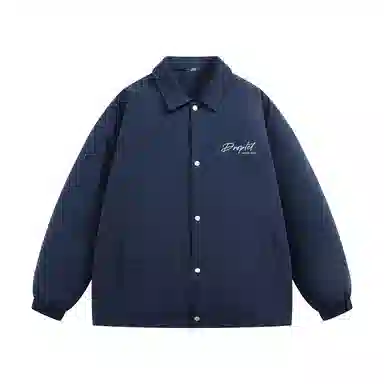 三体 水滴系列 简约字母印花美式宽松保暖百搭纯色基础款防风防水防寒加厚复古立领开衫潮牌面包服外套柔软舒适棉服 男女同款