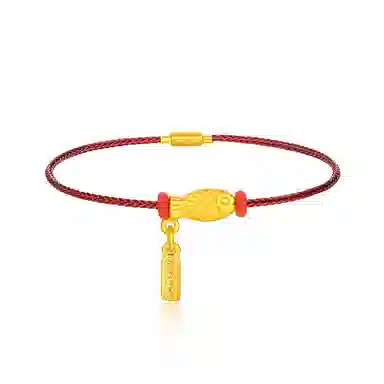 六桂福珠宝 鲤鱼带福转运珠  新中式高级感 锦鲤上岸国风 足金 黄金手链 女款