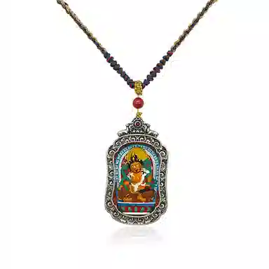 玉临门 国潮复古招财纳福黄财神唐卡热贡手绘 合金 吊坠 男女同款情侣款