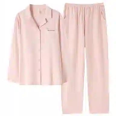 莫代尔 休闲舒适开衫纯色长袖长裤家居服可外穿睡衣套装 女款 水蜜桃