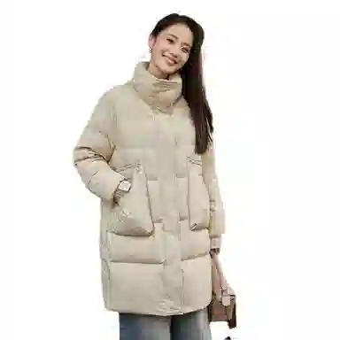 鸭鸭 韩版立领中长款加厚宽松休闲保暖羽绒服 女款