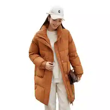 鸭鸭 韩版立领中长款加厚宽松休闲保暖羽绒服 女款
