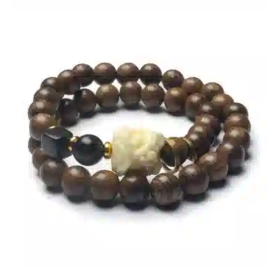 周帝王 高品质 吉祥佛珠文玩盘串珠 新中式国风双层素圈小众平安招财纳福转运 檀木 双圈手串 男女同款情侣款 檀木