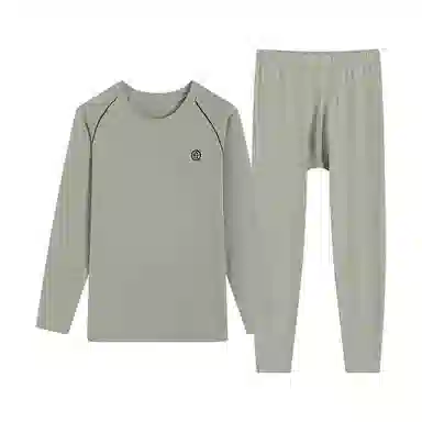 贴身领域 纯棉时尚可外穿圆领抗菌长袖秋衣秋裤打底衫青少年青年保暖内衣套装 男款