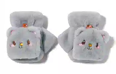 优幽兰 半露指可爱毛绒防风防寒户外骑车保暖加厚露指可翻盖 设计感卡通学生穿搭护手 绒线手套 女款