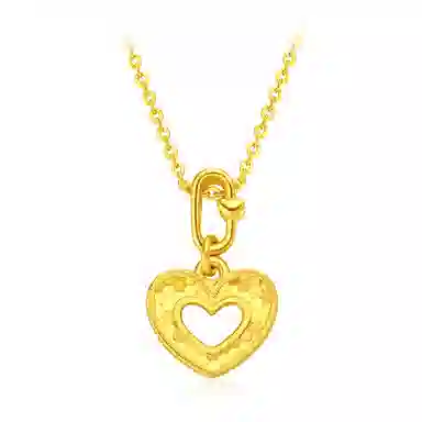 周大福 精美镂空鱼鳞爱心足金黄金项链 足金 按克计价 黄金项链 女款