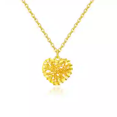六桂福珠宝 镂空花丝爱心吊坠 轻奢冷淡风高级锁骨链 足金 黄金项链 女款