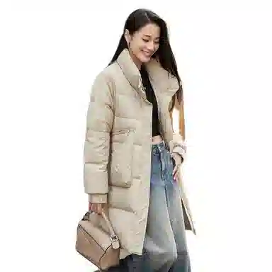 鸭鸭 韩版立领中长款加厚宽松休闲保暖羽绒服 女款
