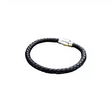 若觅 黑丝皮革扭绳编织 生 低调简约内敛 人造皮革，钛钢 手环 男款