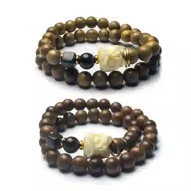 周帝王 高品质 吉祥佛珠文玩盘串珠 新中式国风双层素圈小众平安招财纳福转运 檀木 双圈手串 男女同款情侣款 檀木