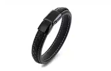 若觅 纯粹黑色 压纹 印花 皮革 金属 手链 手环 男款