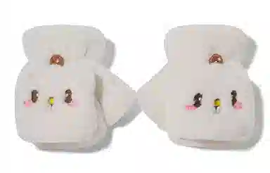 优幽兰 半露指可爱毛绒防风防寒户外骑车保暖加厚露指可翻盖 设计感卡通学生穿搭护手 绒线手套 女款