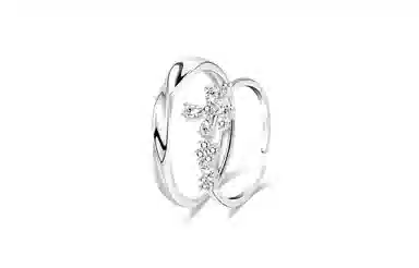 牧言 冷淡风气质简约小众设计高级感 光面立体素圈花朵星星对戒可调节指环 合金 莫比乌斯山茶花戒指 男女同款情侣款