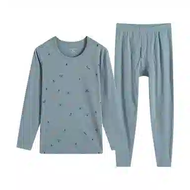 贴身领域 青少年青年纯棉圆领秋衣秋裤可外穿柔软亲肤舒适长袖长裤棉毛衫保暖内衣套装 男款