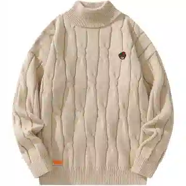 帕丁顿熊 基础款可拆卸小熊胸针纯色休闲百搭打底中高领麻花宽松毛衣保暖加厚针织衫 男女同款