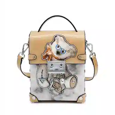 蒽薆 小熊 牛皮拼超纤 手机包 女款 银蓝色