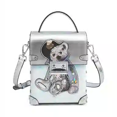 蒽薆 小熊 牛皮拼超纤 手机包 女款 银蓝色