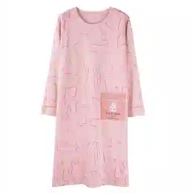 莫代尔 纯棉透气轻盈亲肤耐磨微弹吸湿排汗柔软细腻舒适可居家休闲可外穿长袖睡裙 女款 粉色