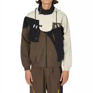 中国李宁 撞色拼接宽松夹克外套 情侣款 棕黑色