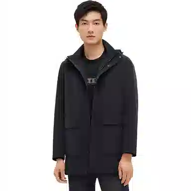 卡尔丹顿 纯色连帽拉链中长款长袖风衣 男款 藏青色