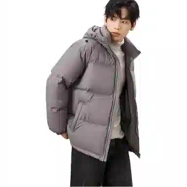 雅鹿 连帽纯色图案短款加厚长袖羽绒服 男款