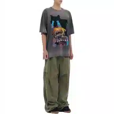 WE11DONE FW23 Cat Graphic T-Shirt Gray