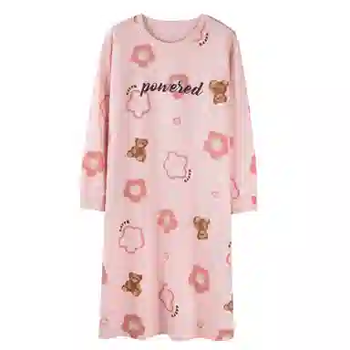 莫代尔 纯棉透气轻盈耐磨亲肤微弹吸湿排汗柔软细腻舒适可居家休闲可外穿长袖睡裙 女款 淡粉色