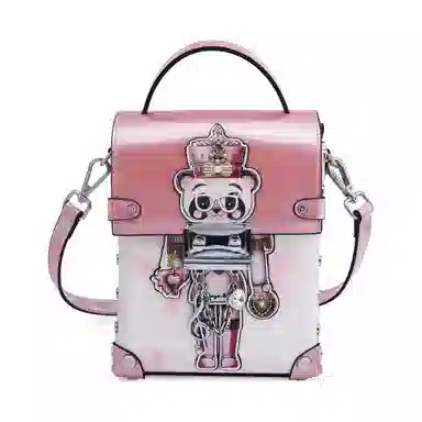 蒽薆 小熊 牛皮拼超纤 手机包 女款 银蓝色