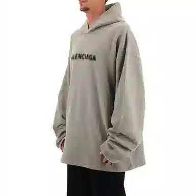 Balenciaga Logo Hoodie Gray Loose Fit Men