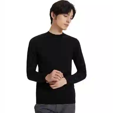 才子 纯色休闲修身针织衫 男款 黑色